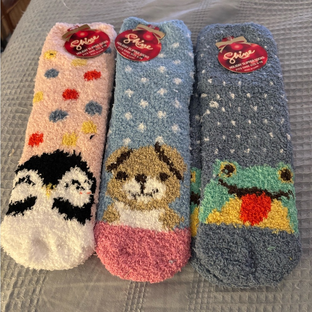 Cozy Pet-Themed Socks - Pink, Blue, Gray 3 pair